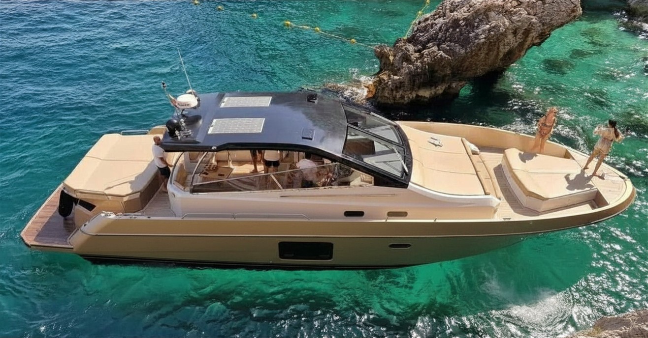 Premium speedboat cruising along the Amalfi Coast